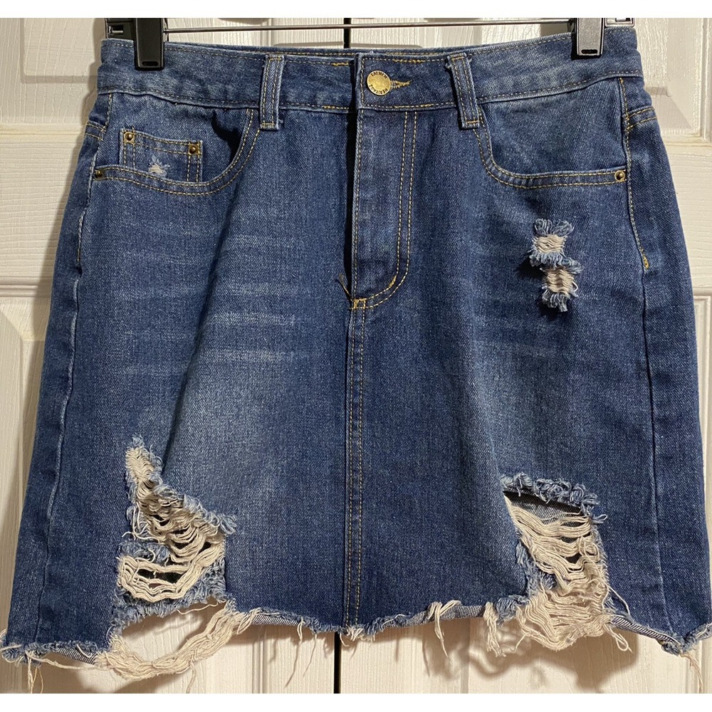 Shein destroyed jean skirt size M waist 28 inches denim
